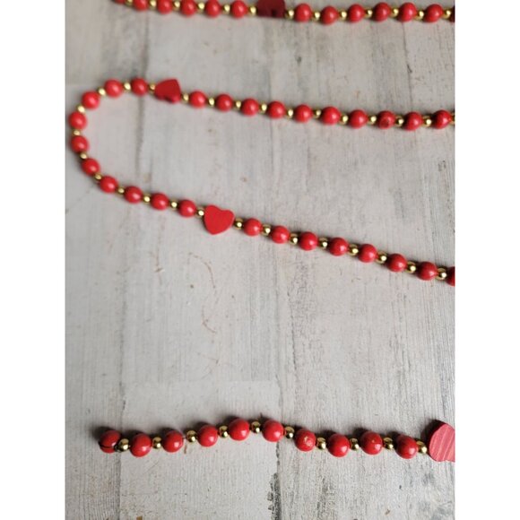 Vintage wooden Valentine garland unique heart home decor - Picture 2 of 9